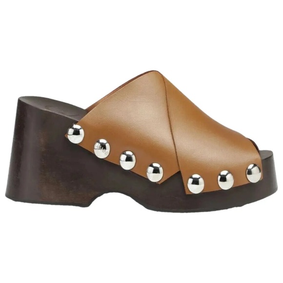 Ganni Brown Open Toe Studded Clog - Leather - Picture 2 of 13